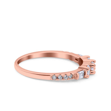Simple Band Wedding Ring Baguette Round Rose Tone, Simulated Cubic Zirconia 925 Sterling Silver (6mm)